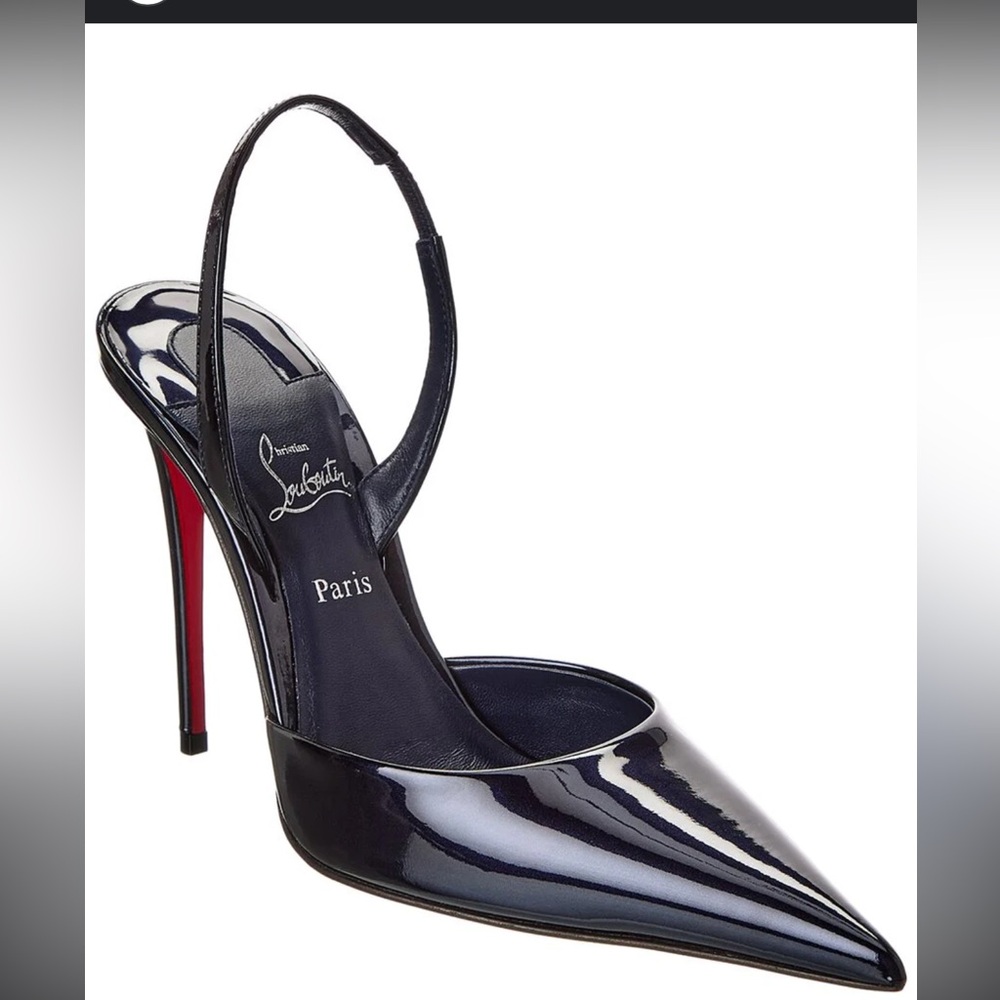 NWT Navy Christian Louboutin Kate Max 100 mm Patent Slingback Heels size 36.5